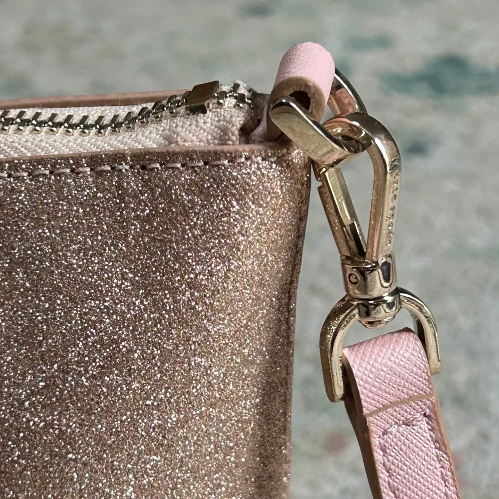 Kate Spade Crossbody Bag Womens Small Rose Gold Glitter Satchel Handbag